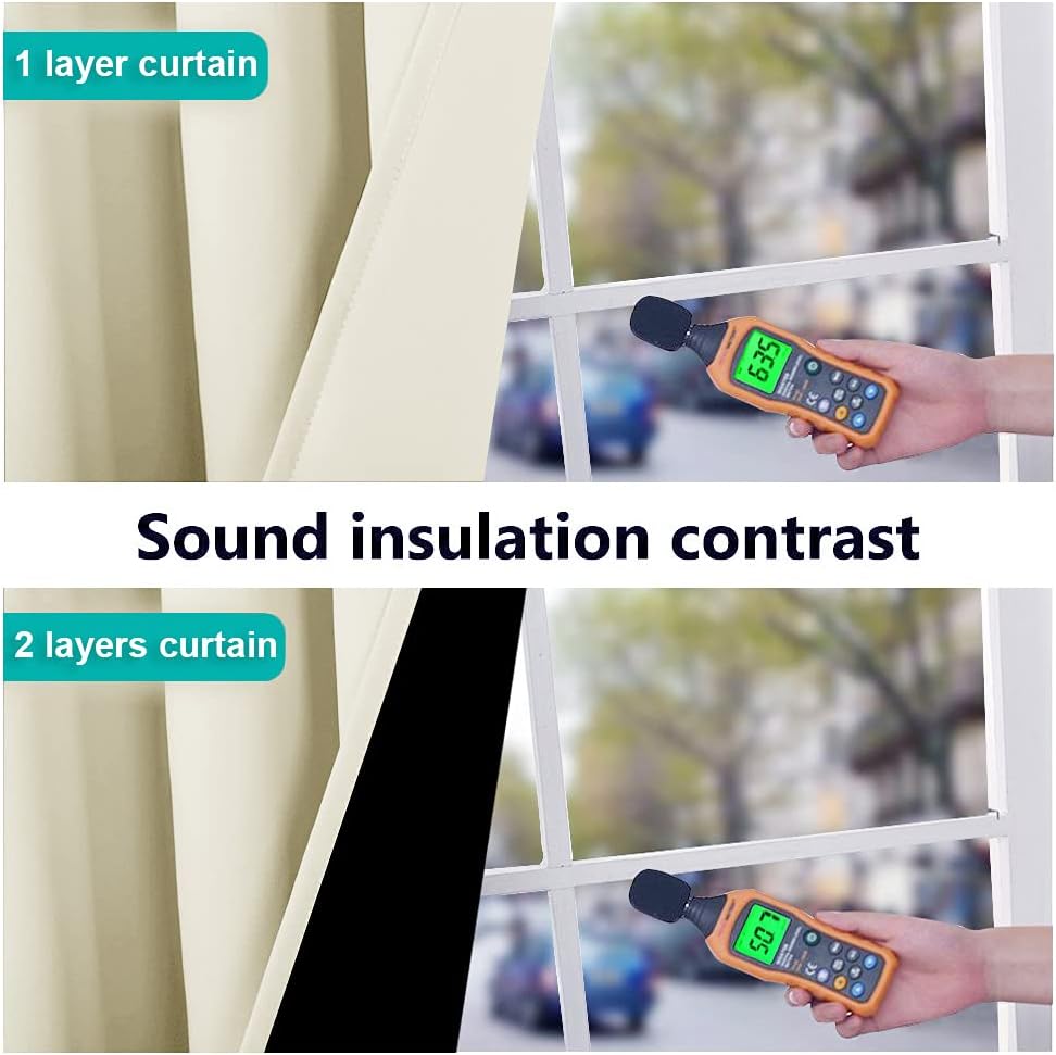 NICETOWN Thermal Insulated 100% Blackout Curtains, Noise Reducing Performance Drapes with Black Lining, Full Light Blocking Drapery Panels for Patio (Beige, 1 Pair, 55 inches x 96 inches)
