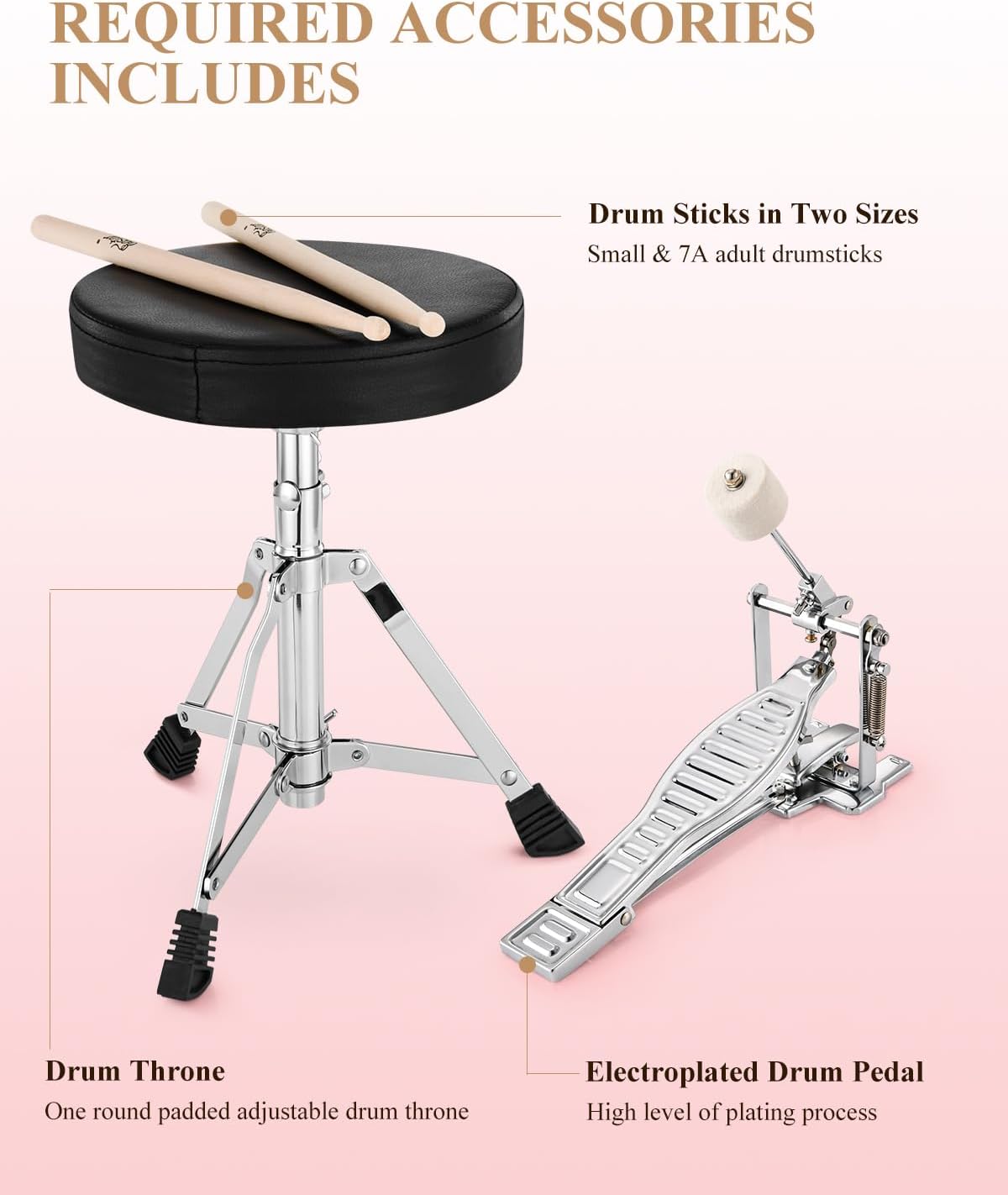Eastar Drum Set for Kids and Beginners, 3-Piece 14'' Drum Kit with Adjustable Throne, Cymbal, Pedal & Two Pairs of Drumsticks, Junior Drum Set with Bass Tom Snare Drum, Metallic Red