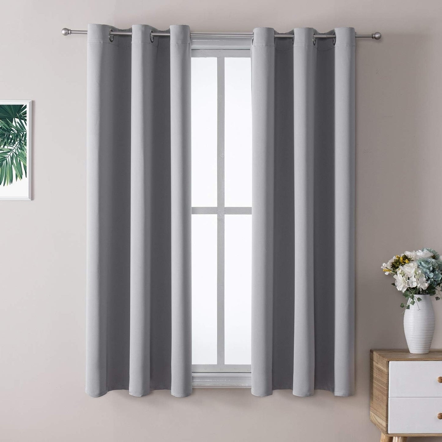 ChrisDowa Small Window Curtains 50 inches Long for Bedroom - Grommet Short Thermal Insulated Room Darkening Curtains for Kitchen (2 Panels, Light Grey, 29 x 50 Inch)