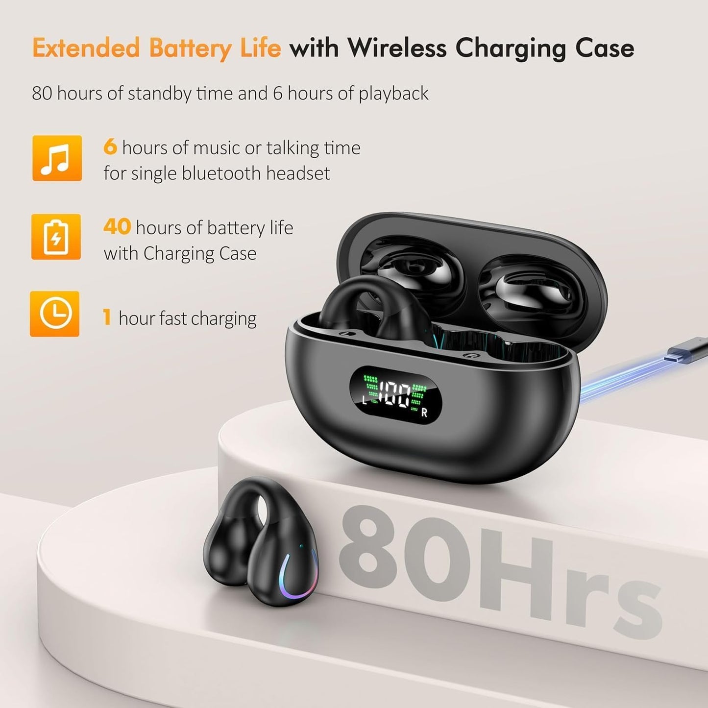 Ultra Open Ear Earbuds, Bone Conduction Headphones Clip-On Wireless Earphone Bluetooth 5.3 with 4 HD Mics Ultra Lightweight Comfort for Small Ears, Waterproof Sports Ear Buds for Sports and Fitness