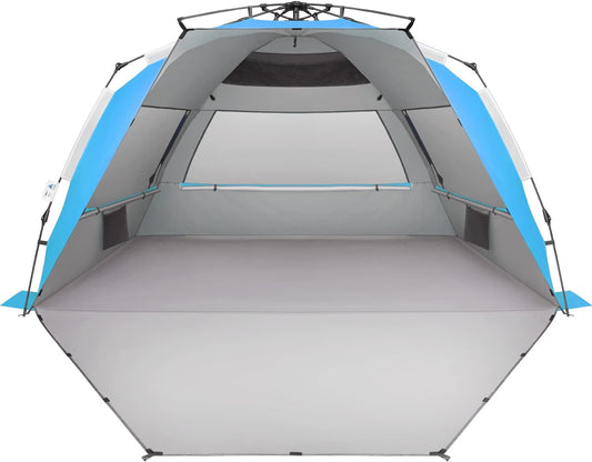 Oileus XX-Large Beach Tent Sun Shelter for 5-6 Person Portable Sun Shade Instant Pop Up Tent for Beach with Carrying Bag, Stakes, 6 Sand Pockets, Anti UV for Fishing Hiking Camping Blue