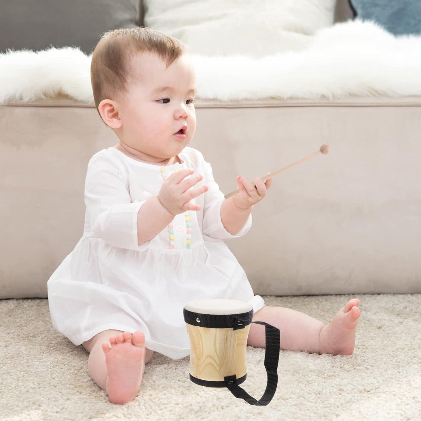 Vaguelly Kid Bongos Drum With Drum Stick Wood Percussion Musical Instrument for Kids Adults Beginners, 13cm