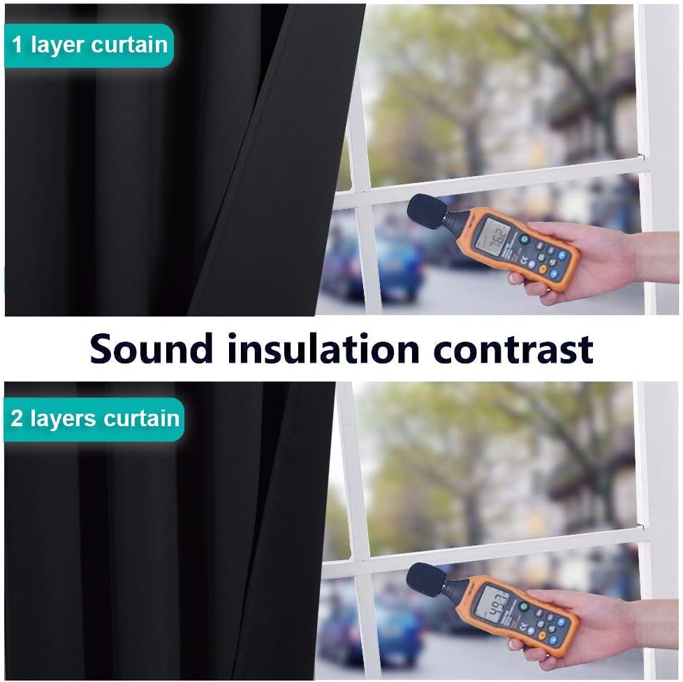 NICETOWN 100% Blackout Window Curtain Panels, Full Light Blocking Drapes with Black Liner for Nursery, 72 inches Drop Thermal Bedroom Drapes and Curtains (Black, 2 Pieces, 42 inches Wide Per Panel)