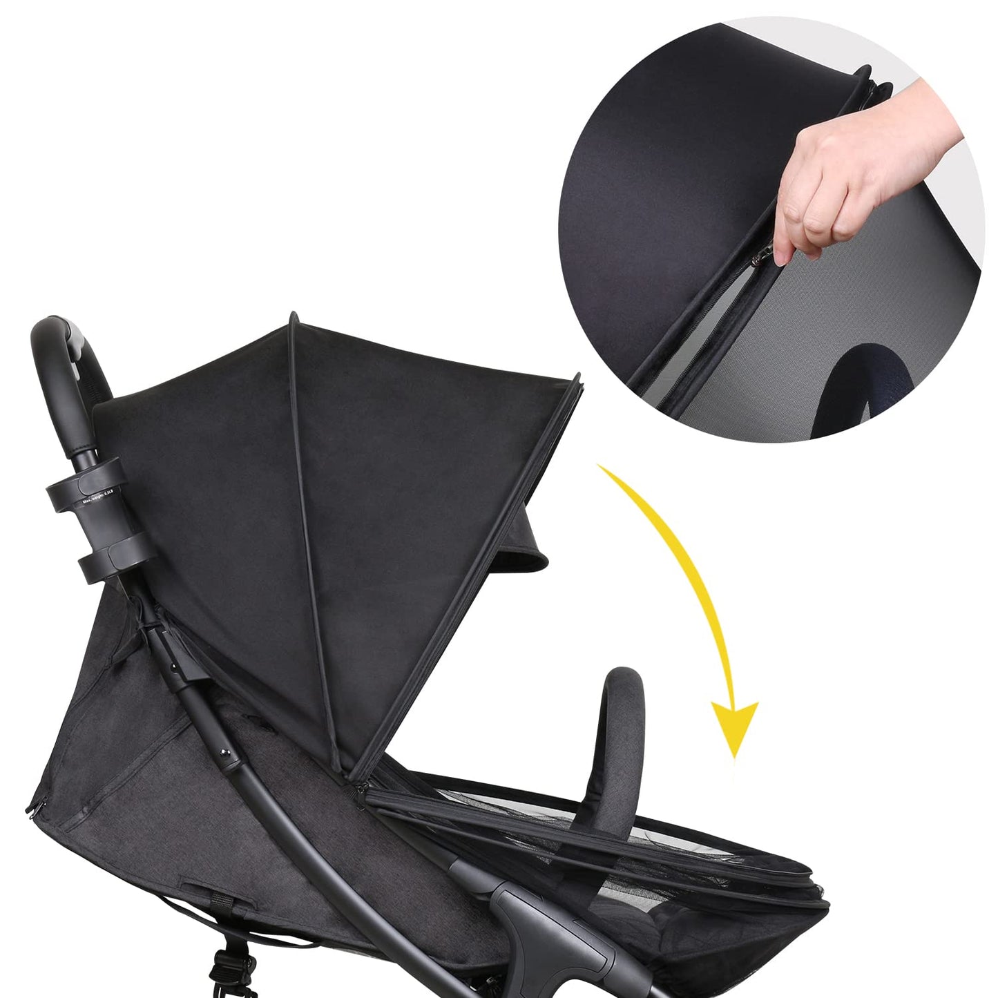 Beberoad Love Universal Stroller Sun Shade & Mosquito Net – 2-in-1 Baby Stroller Cover with UV Protection & 2-Way Zipper for Infant Carriages, Prams, and Travel Strollers (Black)
