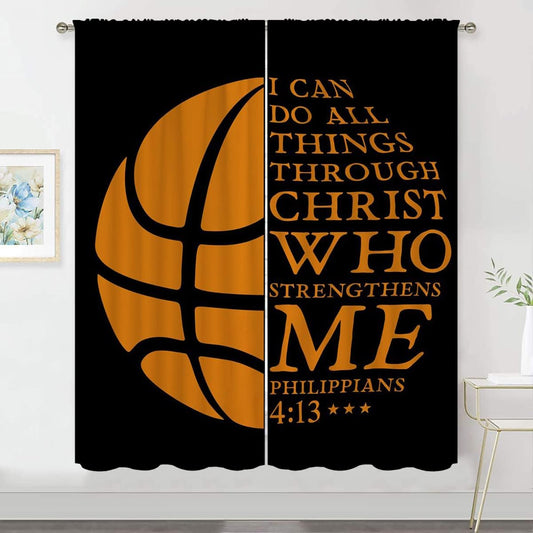Basketball Blackout Curtains for Boy Girl Room Darkening Decor,Sport Theme and Motto Dark Background Bedroom Living Room Home Rod Pocket Thermal Insulated Window Curtain/Drapes Panel,84x84 Inch…