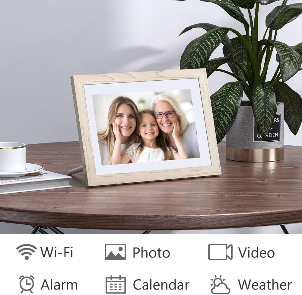 Dragon Touch Digital Picture Frame WiFi 10 inch IPS Touch Screen Digital Photo Frame Display, 32GB Storage, Auto-Rotate, Share Photos via App, Email, Cloud, Classic 10 White, XKS0001-WT-US2