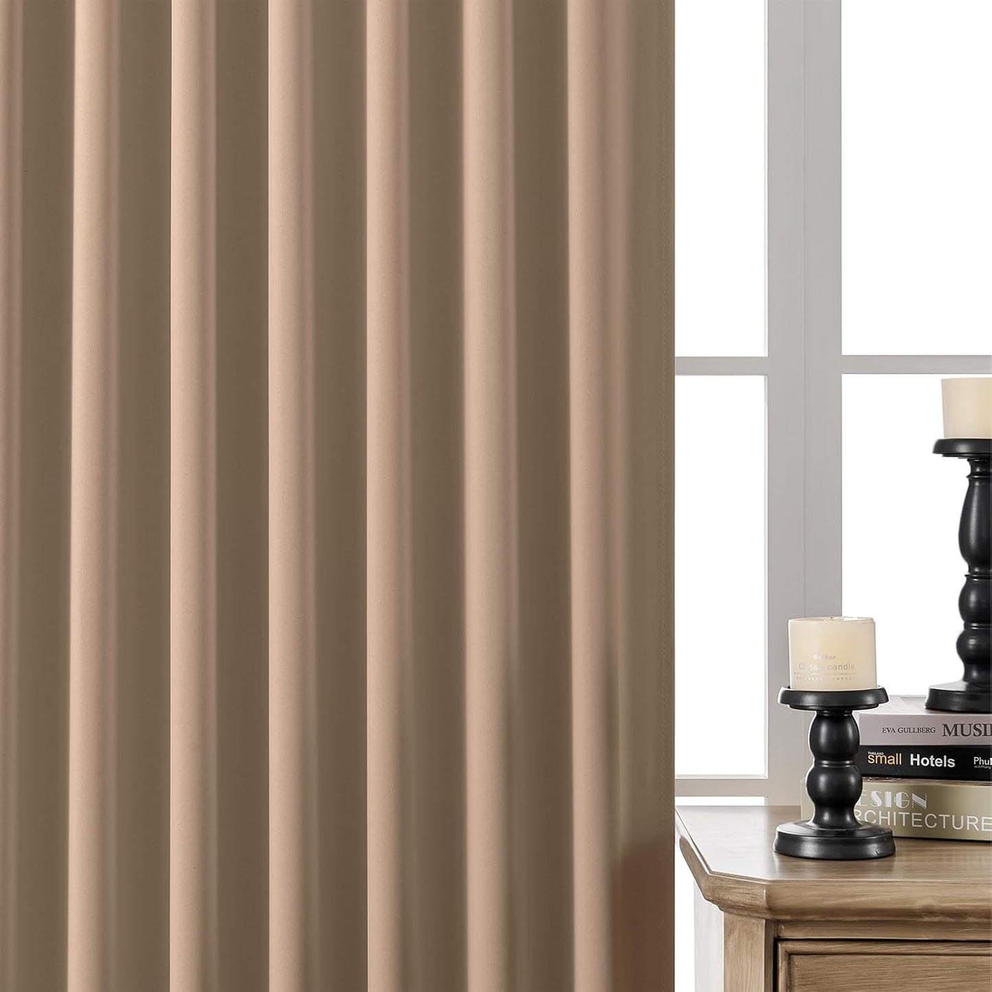 Joydeco 72 Inch Blackout Curtains for Bedroom, Thermal Insulated Black Out Curtains, Room Darkening Drapes for Living Room Window Rod Pocket Back Tab (W52 x L72 Inch, Khaki)