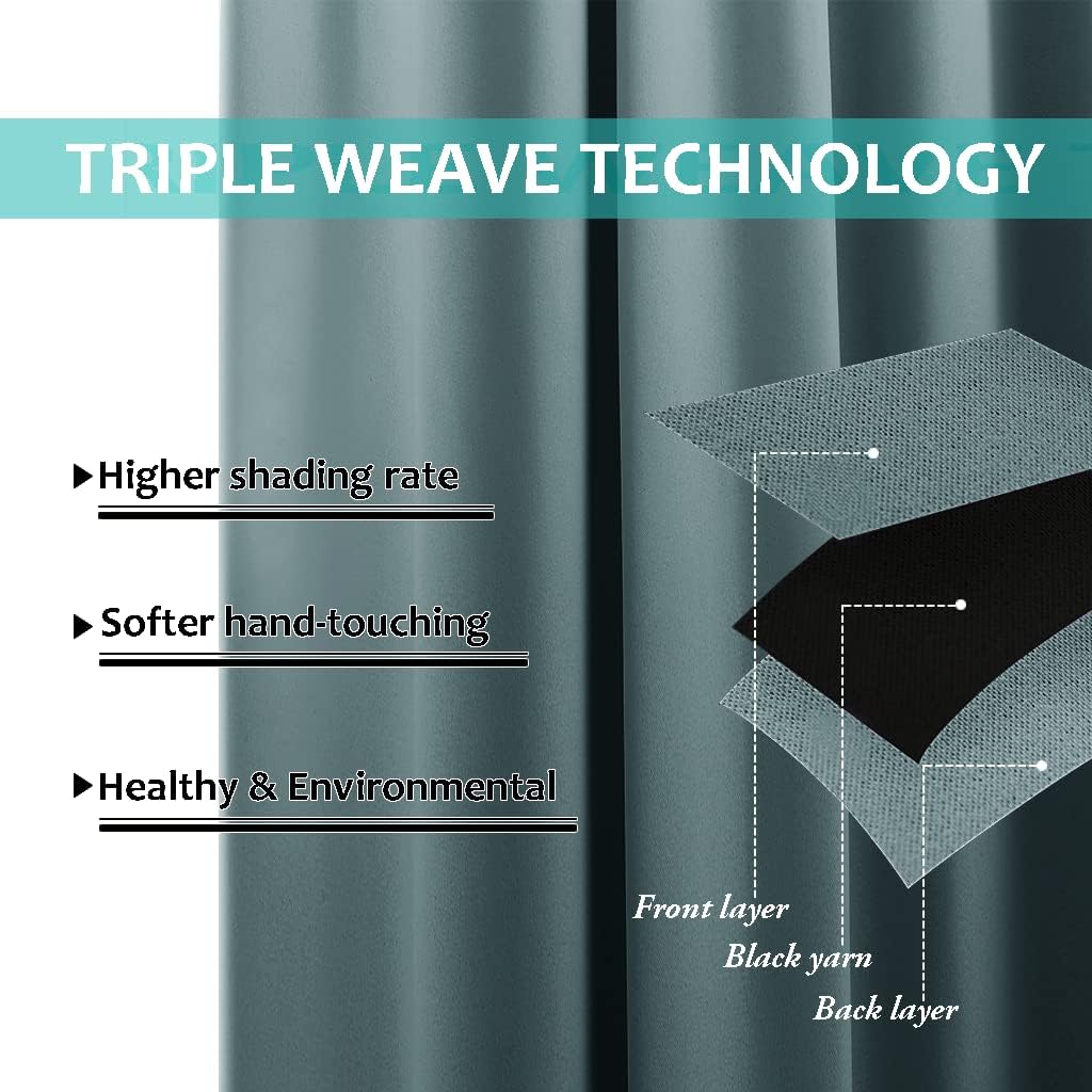 NICETOWN Full Shading Curtains 90" Long 2 Panels Set for Windows, Super Heavy-Duty Black Lined Blackout Curtains for Bedroom, Privacy Assured Window Treatment (Greyish Blue, Pack of 2, 52" W)