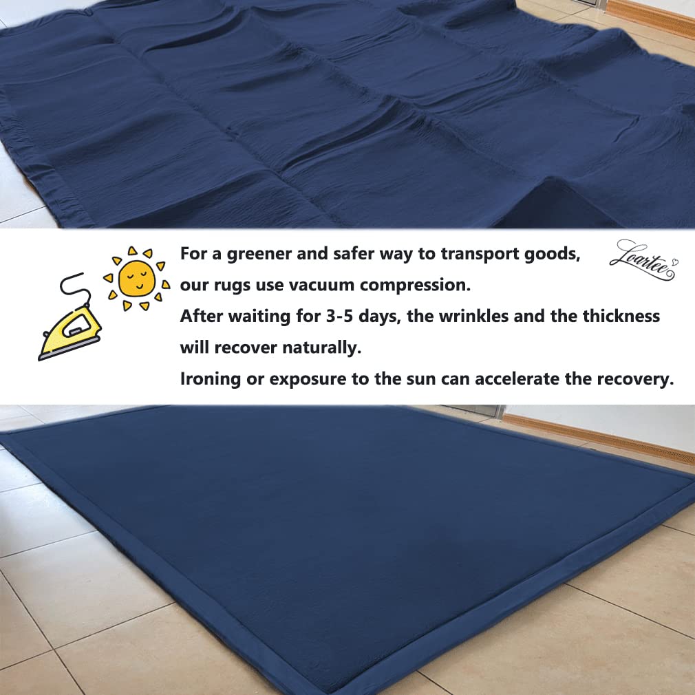 Loartee Coral Velvet Crawling Rug (6'8"x9'2", Dark Blue) for Toddler Children Play Area Rug Yoga Mat Exercise Pad Carpet