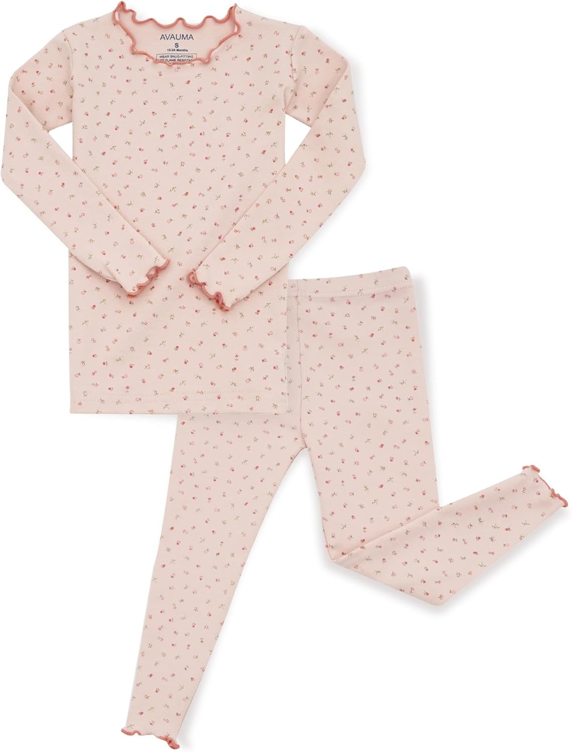 AVAUMA Baby Boy Girl Pajama Set 6M-7T Kids Cute Toddler Snug fit Flower Pattern Design Pjs Cotton Sleepwear Ruffled Shirring
