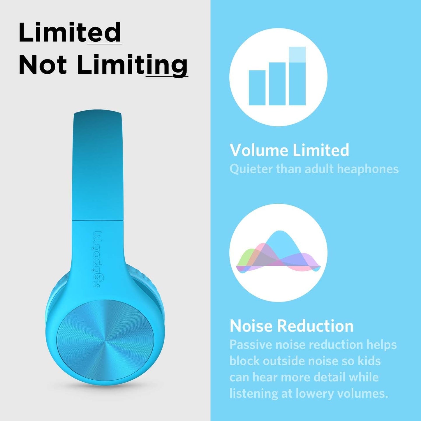 LilGadgets Connect+ Pro Wired Kids Headphones for School w/Microphone, Volume Limiting & Noise Reduction Over-Ear Headset with Cord, SharePort Technology & SoftTouch Padding, Blue Headphones for Kids
