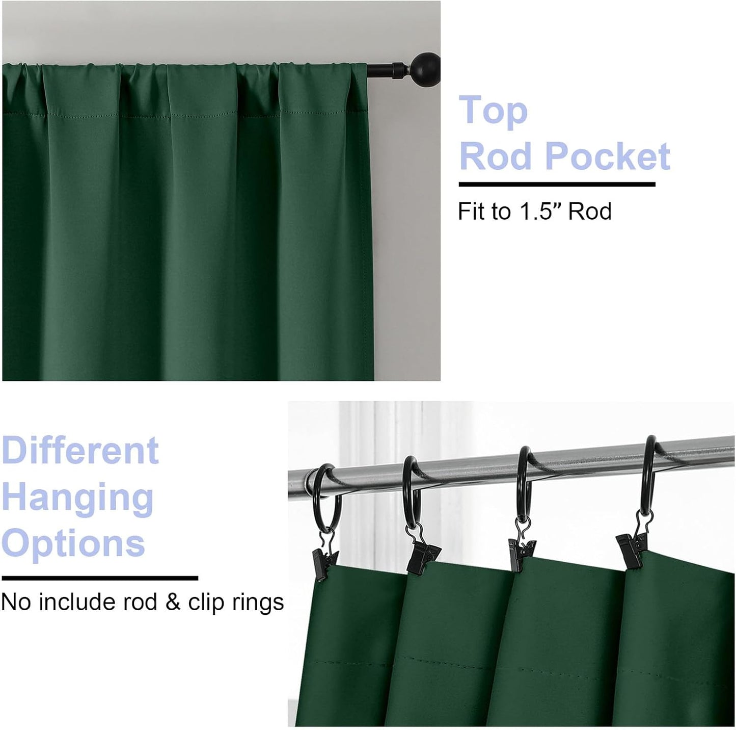 Simplebrand Ever Green Blackout Curtains for Bedroom 96 Inches Long 2 Panels, Solid Thermal Insulated, Energy Saving Living Room Window Treatment Curtains Blackout Drapes, W50 x L96 Inch, Ever Green