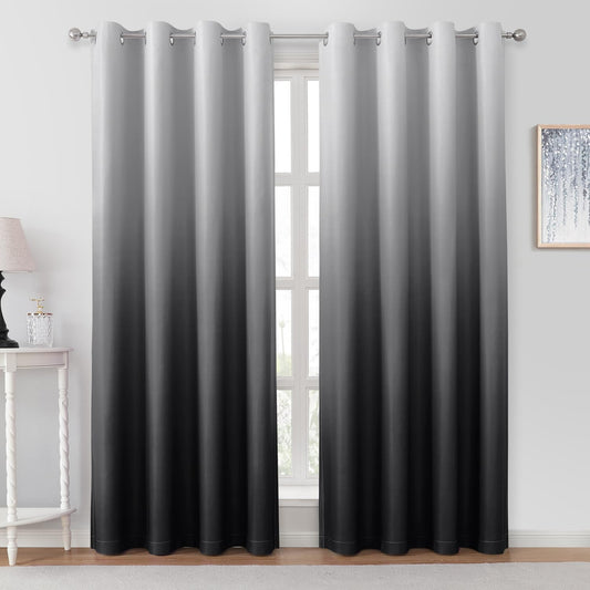 HOMEIDEAS Black Ombre Blackout Curtains 52 X 96 Inch Length Gradient Room Darkening Thermal Insulated Energy Saving Grommet 2 Panels Window Drapes for Living Room, Bedroom