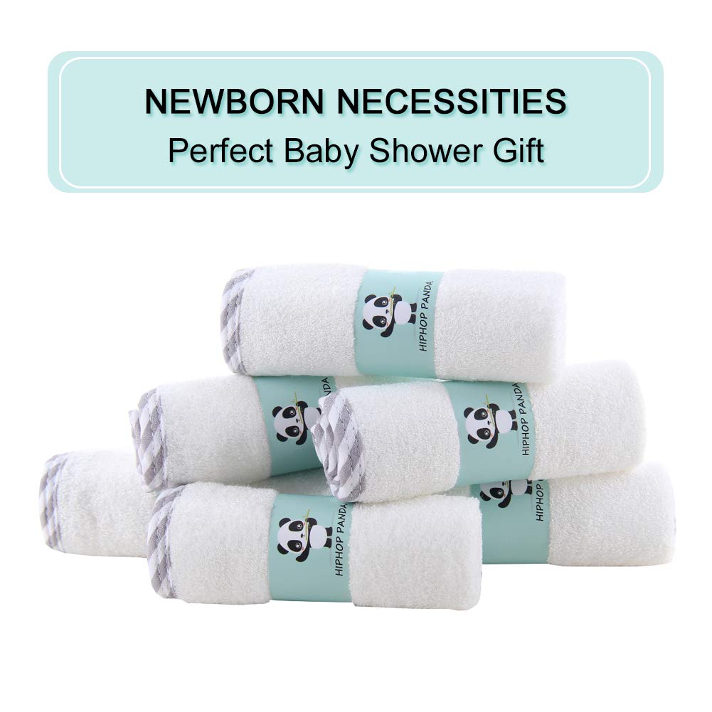 HIPHOP PANDA Baby Washcloths, Rayon Made from Bamboo - 2 Layer Ultra Soft Absorbent Newborn Bath Face Towel - Reusable Baby Wipes for Delicate Skin - Gray Stripe, 6 Pack