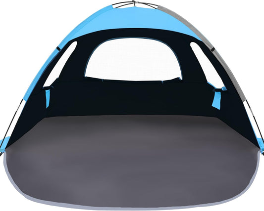 NXONE Beach Tent Sun Shade Shelter for 3/4/6 Person Person with UV Protection, Extended Floor, 3 Mesh Roll Up Windows & 8.0/8.5mm Fiberglass Rods丨Carry Bag Included