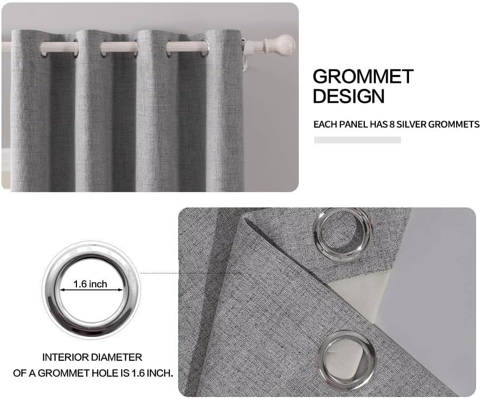 MIULEE Linen Blackout Curtains and Drapes 100% Room Darken Thermal Insulated Grommet Window Panels with Coating 2 PCs W 42 x L 63 inches Grey