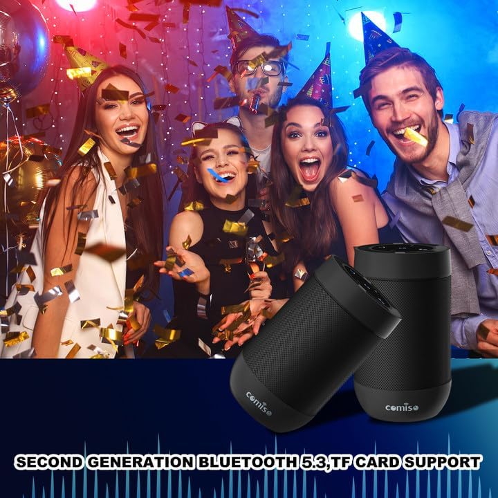 Bluetooth Speaker,5.3 Bluetooth Speakers Wireless,TWS Stereo Pairing,Built in Mic,360 HDSound,IP65 Waterproof Speaker,Support TF Card, for Home/Party/Outdoor/Beach, Gift for Men/Women-Black