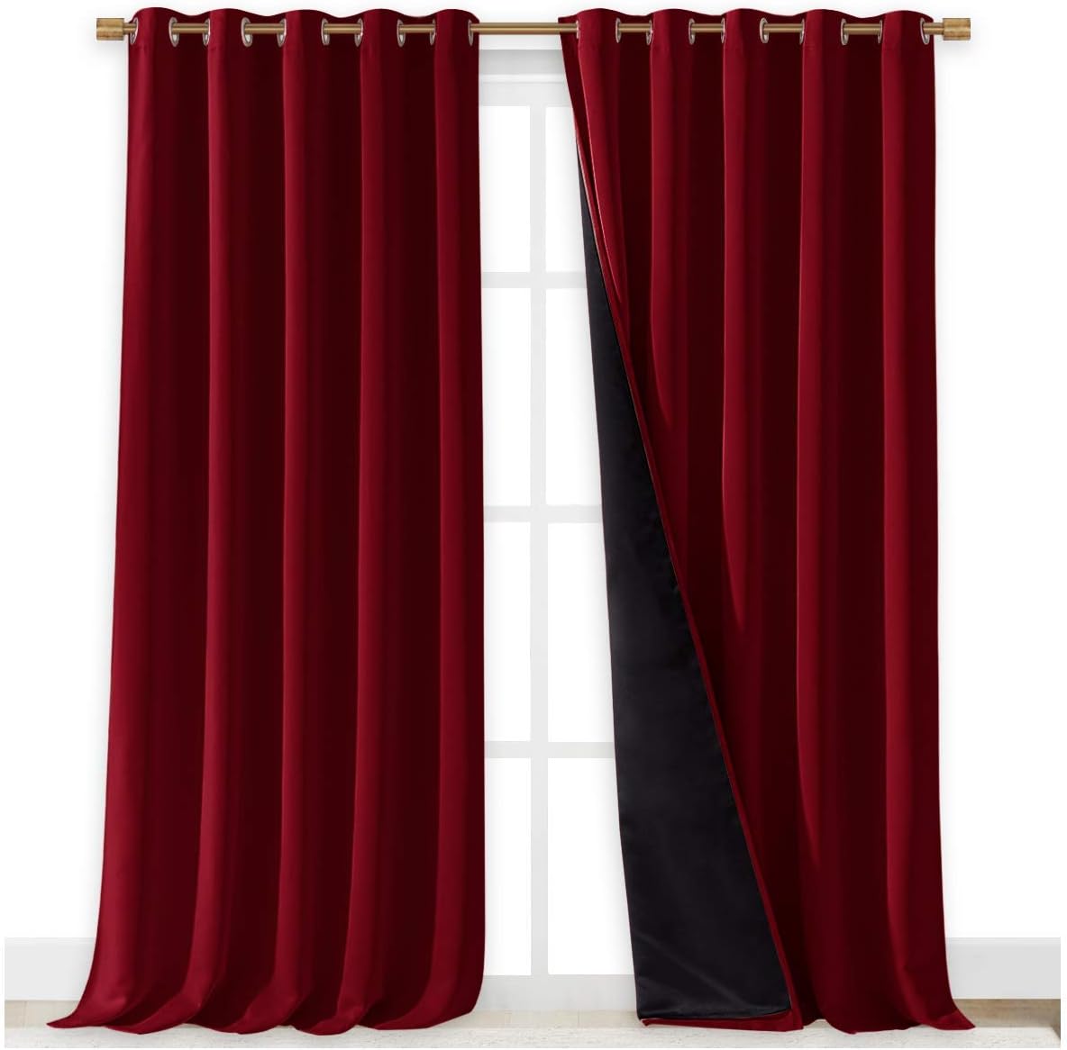 NICETOWN Total Shade Curtains and Draperies, Burgundy Red, Package of 2, 62 inches Wide x 95 inches, LongHeavy-Duty Full Light Shading Drapes with Black Liner Backing for Villa/Hall/Dorm Window