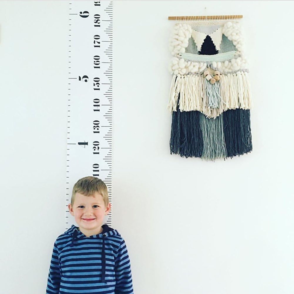 Kids Growth Chart, Wood Frame Fabric Canvas Height Measurement Ruler from Baby to Adult for Child's Room Decoration 7.9 x 79in (7.9 x 79in, Triange)