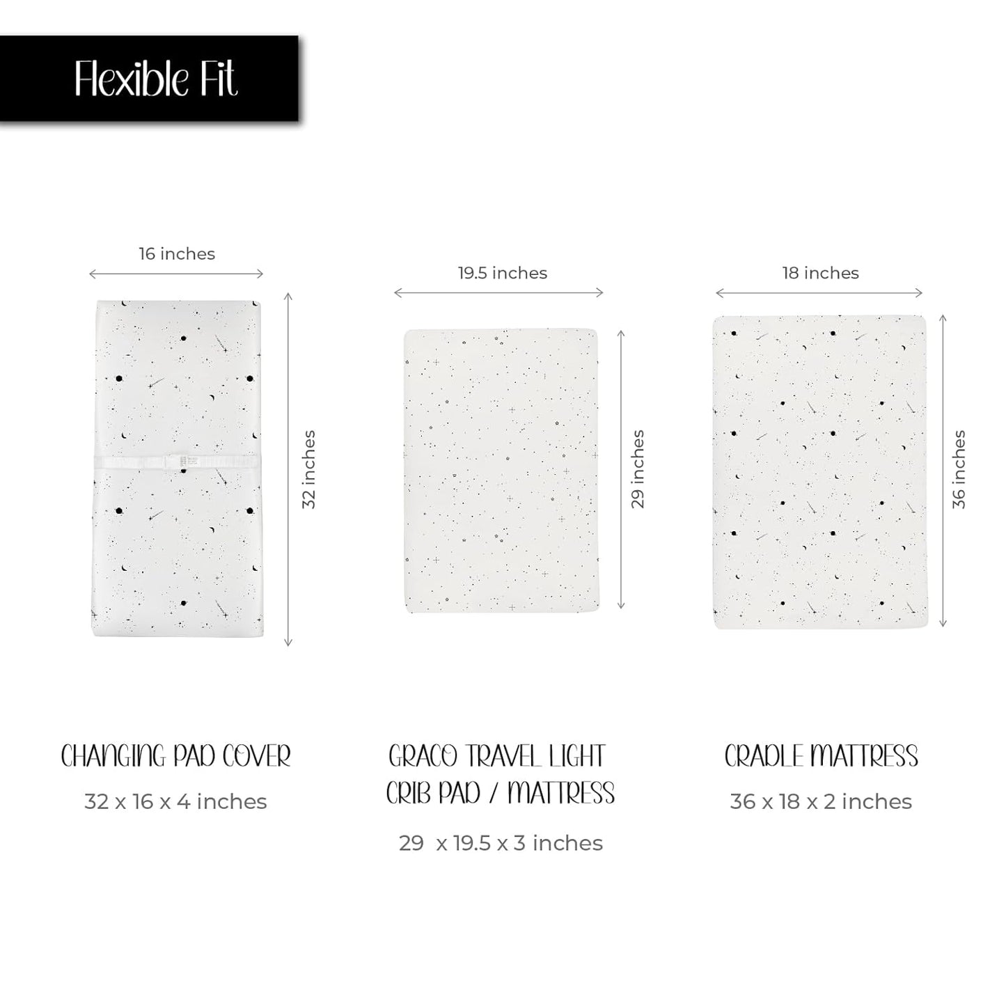Ely’s & Co. Changing Pad Cover, Diaper Changing Table Sheets, 2 Pack, Cradle Sheet Set for Baby Boys/Girls, 100% Jersey Knit Cotton, Black and White Celestial Collection, 32”x16”x5”