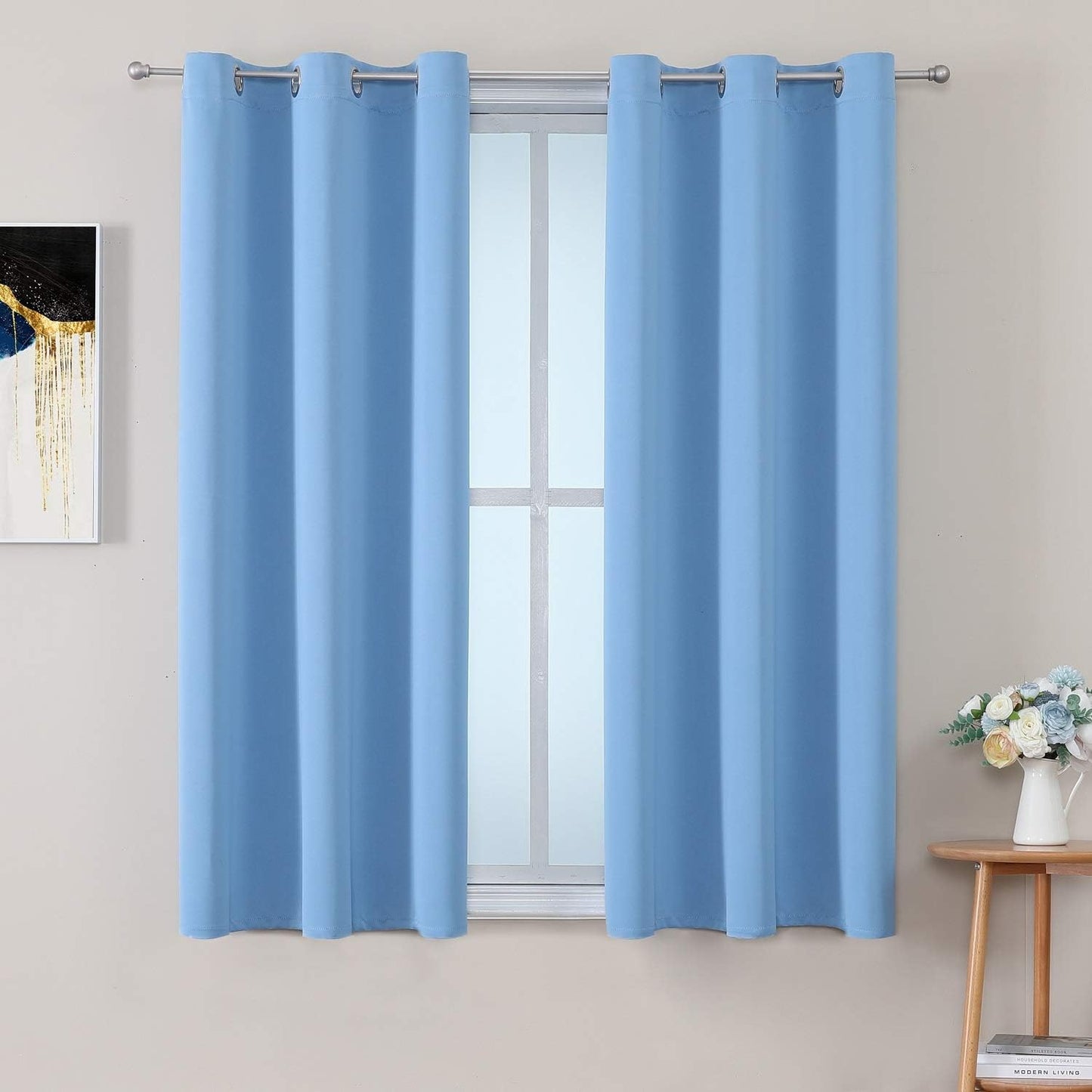 ChrisDowa Grommet Room Darkening Curtains for Bedroom and Living Room - 2 Panels Set Thermal Insulated Blackout Curtains (Sky Blue, 38W x 54L)