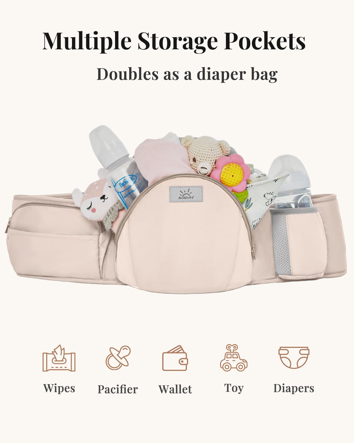 Baby Carrier Pro, MOMTORY Safety-Certified 6-in-1 Ultra Storage Baby Carrier Newborn to Toddler, Front & Back Baby Holder Carrier with Hip Seat, Soft Pink