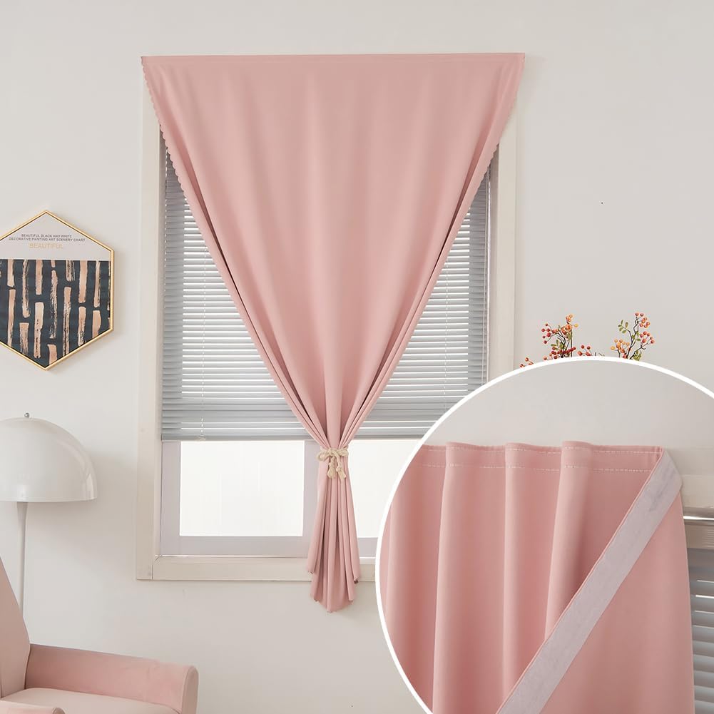 Self Adhesive Blackout Curtains- Stick on Curtains Shades Window Blinds Curtains No Rod Needed Easy to Hang Curtain, Use for Bedroom, Living Room,Roman Shades, 35" W X 71" L, Pink, 1 Panel