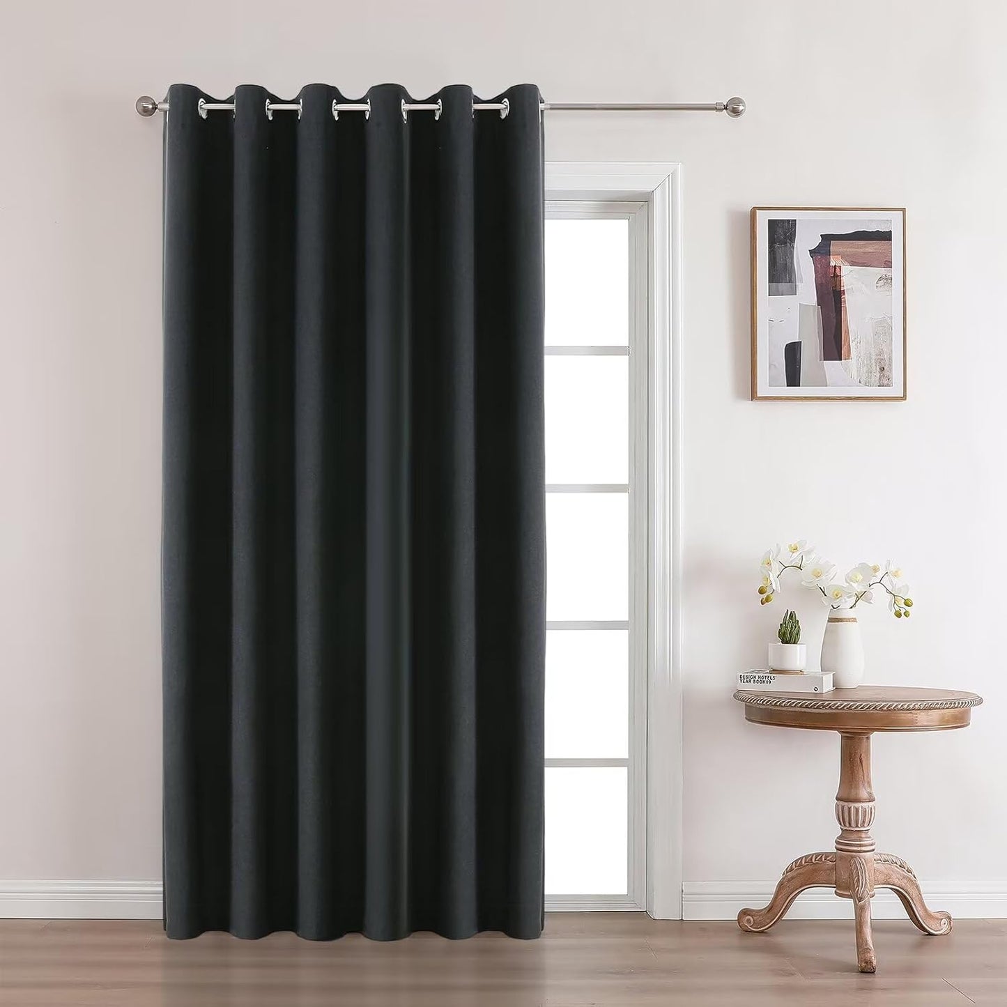 Joydeco Charcoal Grey Blackout Curtains 96 Inches Long, Curtains 96 Inch Length 1 Panel for Bedroom, Thermal Insulated Linen Black Out Curtains with Grommets(100x96, Charcoal Grey)