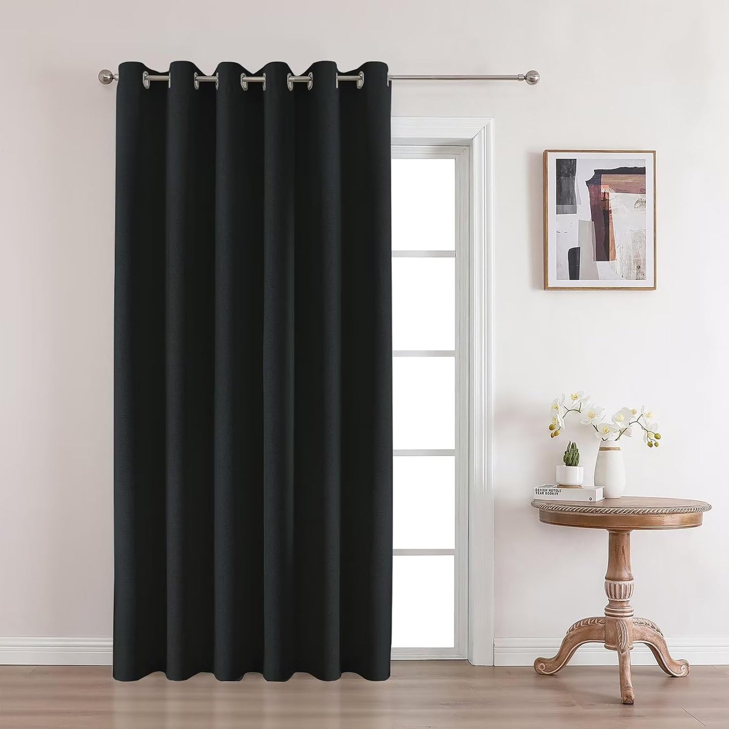 Joydeco Blackout Curtains 108 Inches Long, Extra Long Curtains 108 Inch Length 1 Panel for Bedroom, Thermal Insulated Linen Black Out Curtains with Grommets(100x108, Black)
