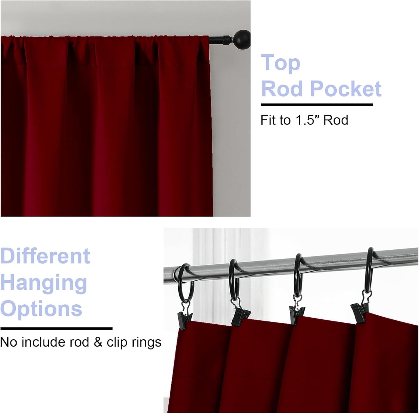 Simplebrand Ava Red Short Blackout Curtains for Bedroom 45 Inches Long 2 Panels Set, Solid Thermal Insulated, Energy Saving Window Treatment Curtains Blackout Drapes, W40 x L45 Inch, Red