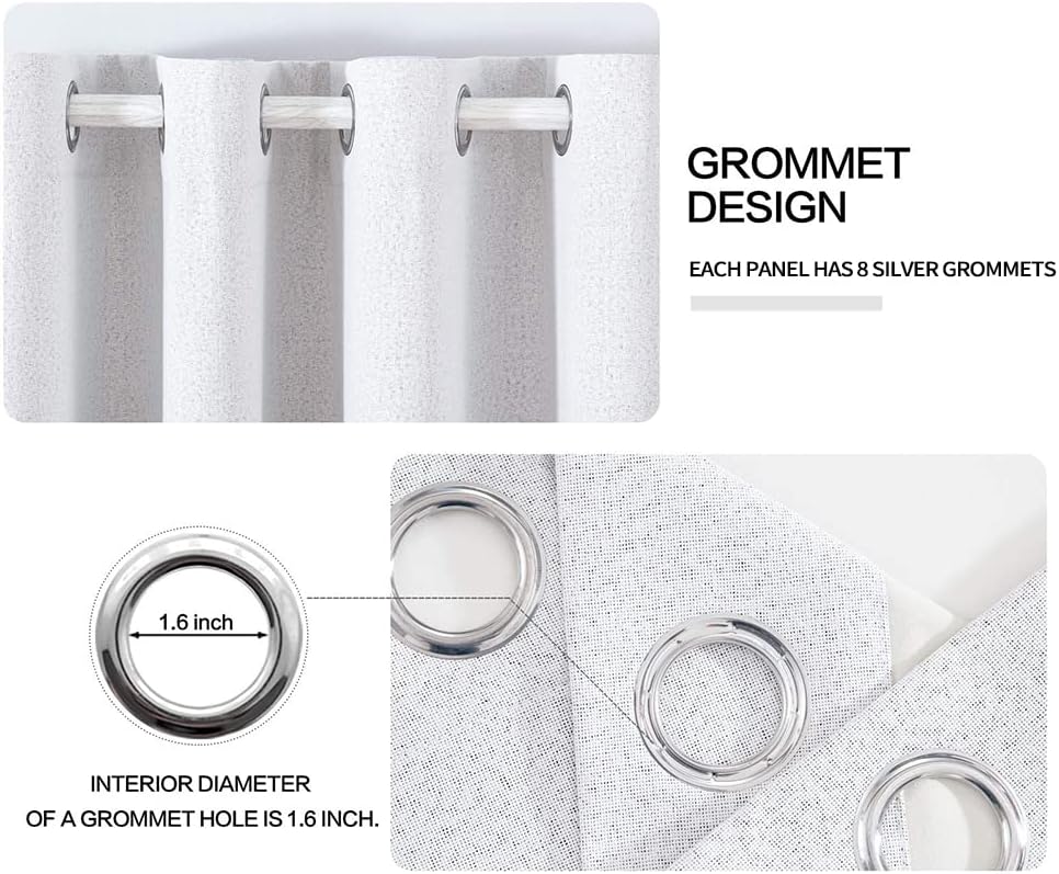 MIULEE Linen Texture Curtains for Bedroom Solid 100% Blackout Thermal Insulated Grayish White Curtains Grommet Room Darkening Curtains/Drapes Decor for Living Room 52x108 Inch (2 Panels)