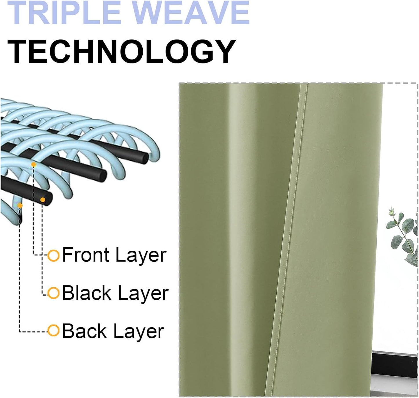 Simplebrand Ava Sage Green Blackout Curtains for Bedroom 96 Inches Long 2 Panels, Solid Thermal Insulated, Energy Saving Living Room Window Treatment Curtains Blackout Drapes, W50 x L96 Inch, Sage