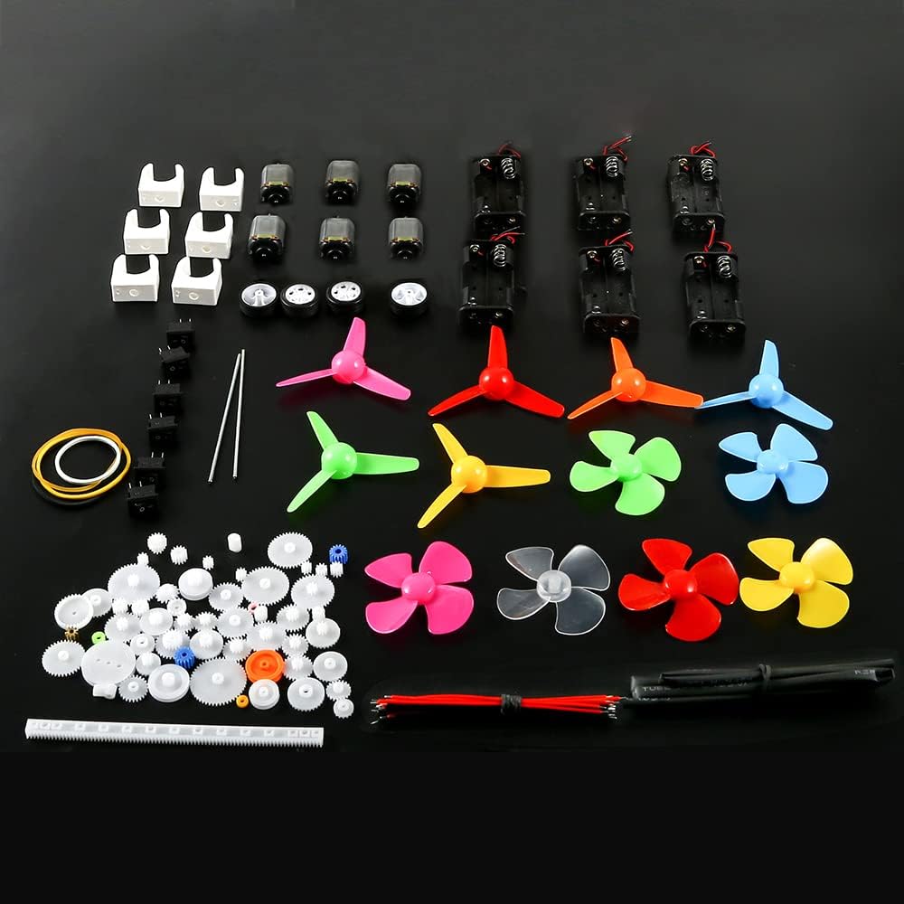 Sntieecr 6 Set DC Motors Kit, Mini Electric Motor 3V 15000RPM with 66 PCS Plastic Gears, AA Battery Holder Case, Motor Bracket, Shaft Propeller and Rocker Switch for DIY Toys Science Projects