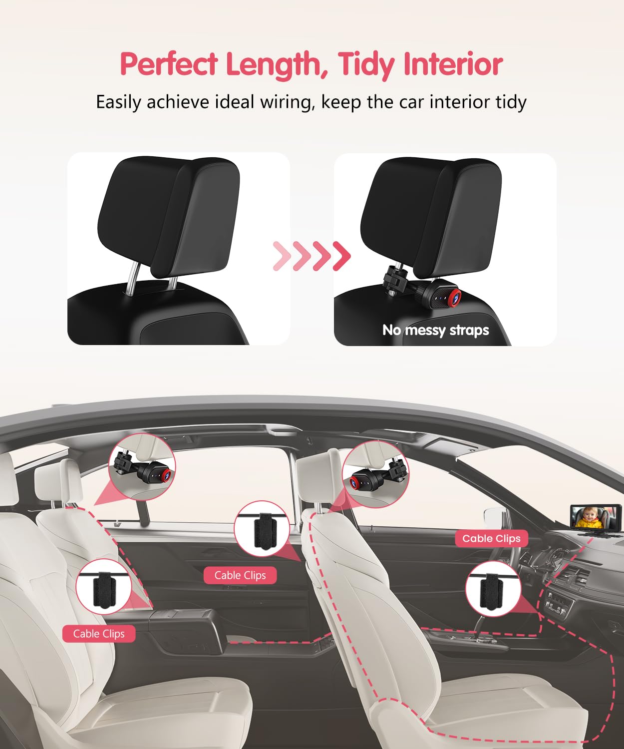 BM5PRO Double Car Camera for 2 Baby，7.2" 1080P Split Screen with IR Night Vision, Real-Time Monitoring Baby Car Camera,Easy Install, Family Travel Companion for Kids & Pets