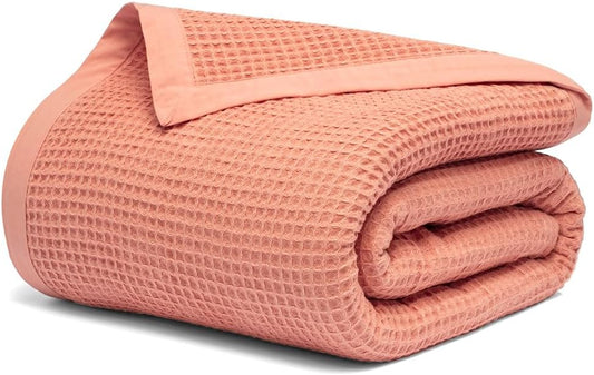 Salt Earth GOTS Certified 100% Organic Cotton Throw Blanket, 90" X 90" Waffle Blankets & Throws for Bed, Throw Blanket for Couch, Modern & Cozy Blanket, All Seasons, Comfy and Soft Blanket(Sun Bay)