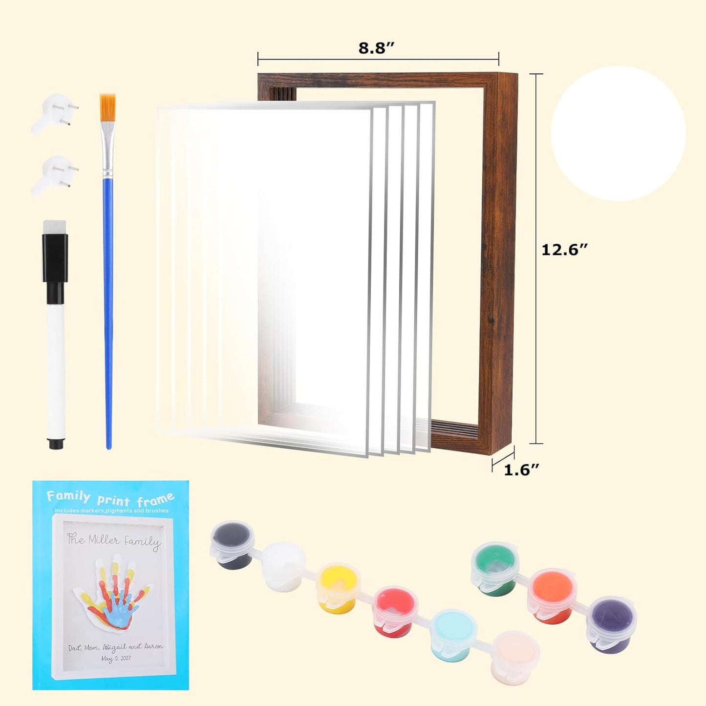PUDEKO Family Handprint Kit,DIY Colorful Craft Keepsake Family Art Baby Newborn Hand and Footprint Wooden Frame for Home Decor Family Gifts Set(5 Sheets with 8 Colors) (Black)
