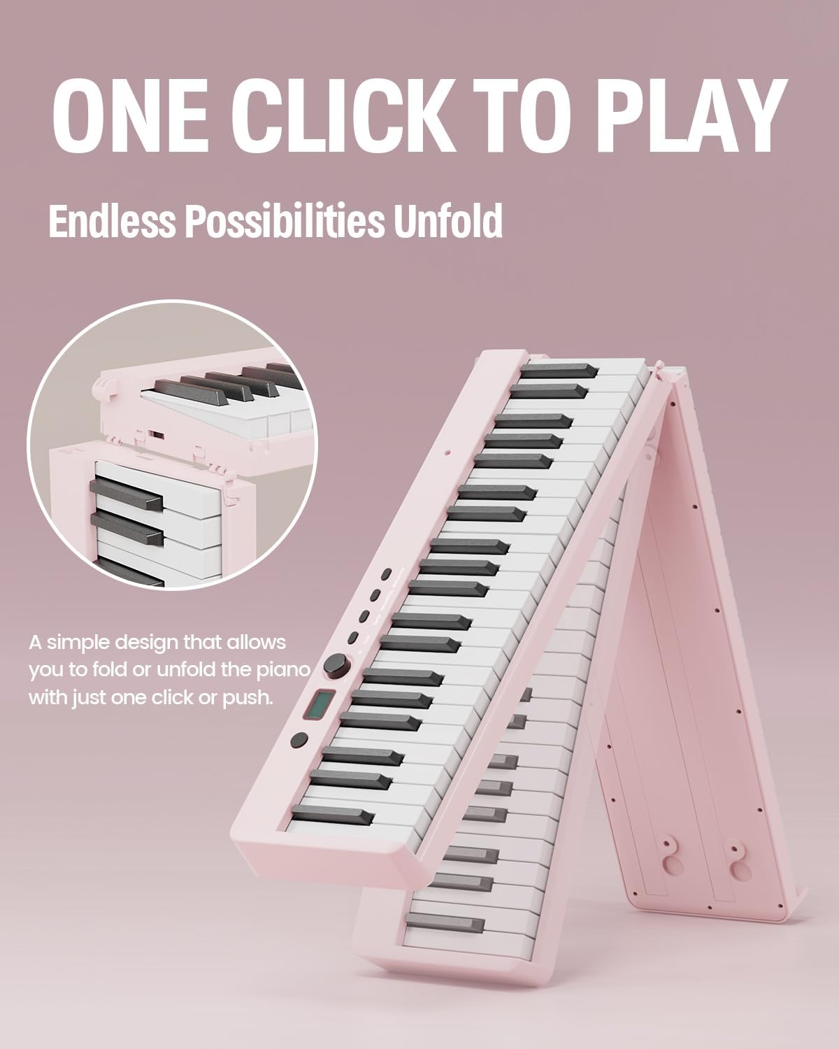 Finger Dance Folding Piano Keyboard 88 Keys, Portable Electric Keyboard with Bluetooth MIDI, Full Size Digital Piano, Wood Grain, Semi-Weighted, Touch Sensitive, with Storage Bag for Beginner