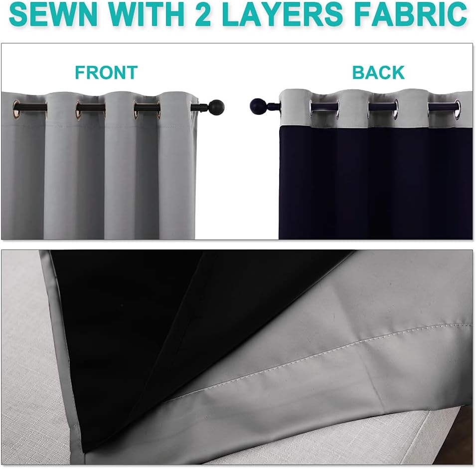 NICETOWN Blackout Curtains 80 inches Long, Full Light Blocking Drapes with Black Liner for Nursery, Thermal Insulated Draperies for Hall, Villa (Silver Grey, 2 Pieces, 42" Wide Each Panel)