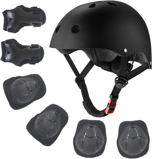 Kids Bike Helmet for Ages 2-14, Adjustable Safety Toddler Helmet with Protective Gear Set, Skateboard Scooter Helmets with Knee Elbow Pads Wrist Guards