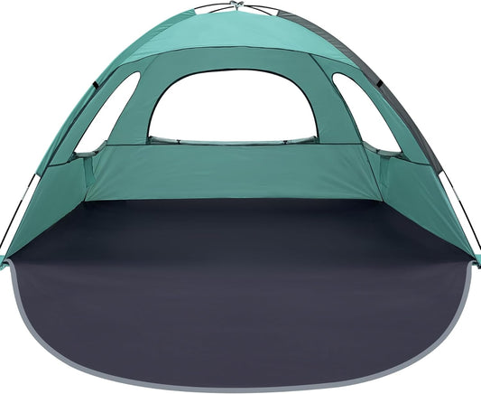WhiteFang Beach Tent Anti-UV Portable Sun Shade Shelter for 3/4/6/8 Person, Extendable Floor with 3 Ventilating Mesh Windows Plus Carrying Bag, Stakes and Guy Lines