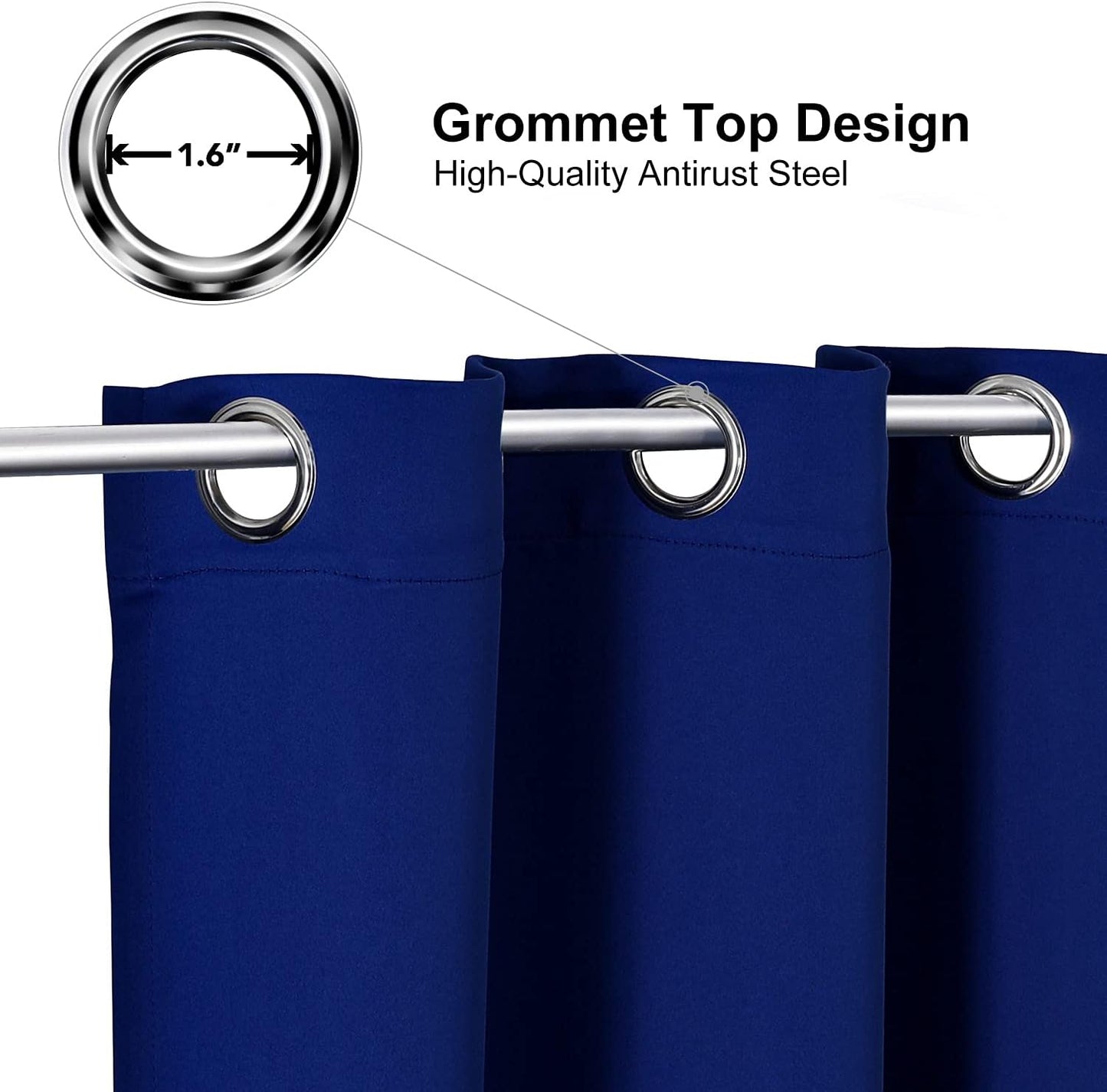 ChrisDowa Grommet Blackout Curtains for Bedroom and Living Room - 2 Panels Set Thermal Insulated Room Darkening Curtains (Royal Blue, 52 x 84 Inch)