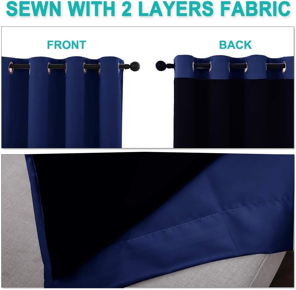 NICETOWN 100% Blackout Lined Curtains, Royal Blue, 1 Pair, 70" Width x 63" Length Each Panel, 2 Thick Layers Completely Blackout Window Treatment Thermal Insulated Drapes for Kitchen/Bedroom
