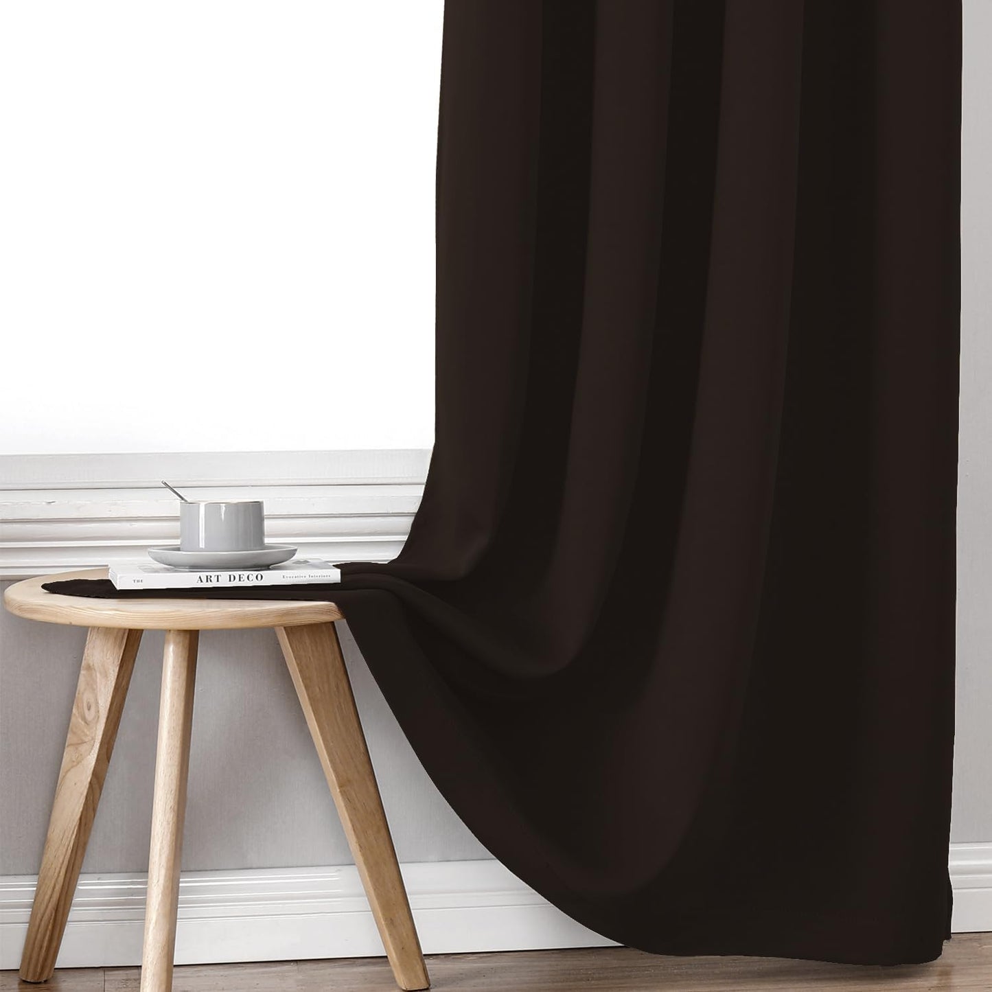 ChrisDowa 100% Blackout Curtains for Bedroom with Black Liner, 2 Thick Layers Total Blackout Thermal Insulated Grommet Window Curtains 2 Panels Set (Brown, 52 x 63 Inch)