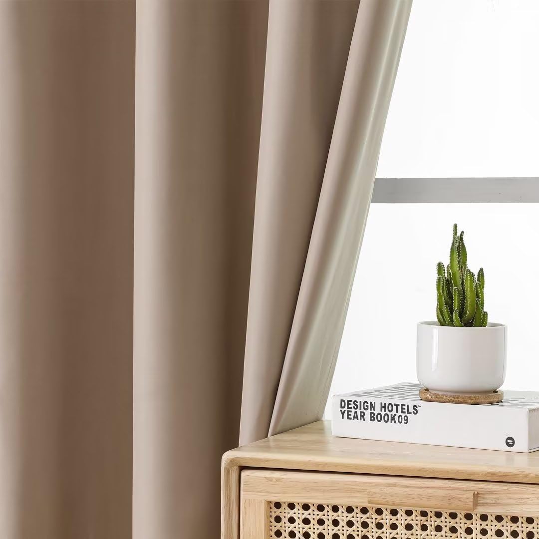 Joydeco Taupe Blackout Curtains 72 Inches Long, Short Blackout Curtains 2 Panels Sets for Bedroom Living Room, Room Darkening Drapes 72 Inches Long Solid Drapes&Curtains for Windows with Grommets