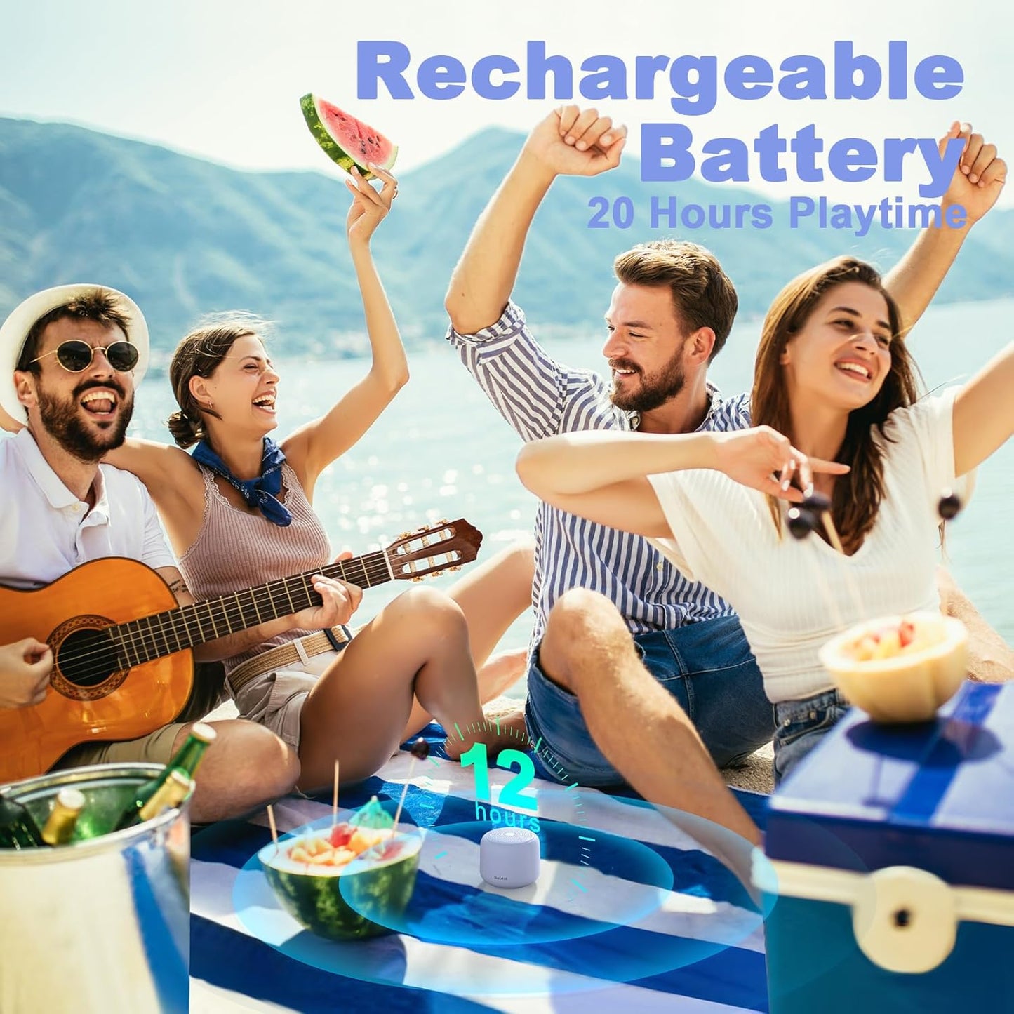 Bobtot Portable Bluetooth Speakers with Strap Easy to Carry, Wireless IPX5 Waterproof Mini Speaker with Loud Stereo Sound, 20 Hours Playtime, Rechargeable Battery, Built-in Microphone, Purple