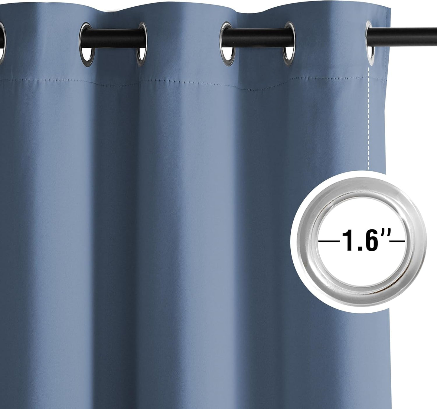 NICETOWN Blue Blackout Thermal Grommet Curtains, Sound Reducing Light Blocking Shades for Living Room, Bedroom, Closet, Kids Room, Boys Room - Durable, 2 Panels, W52 x L84, Stone Blue