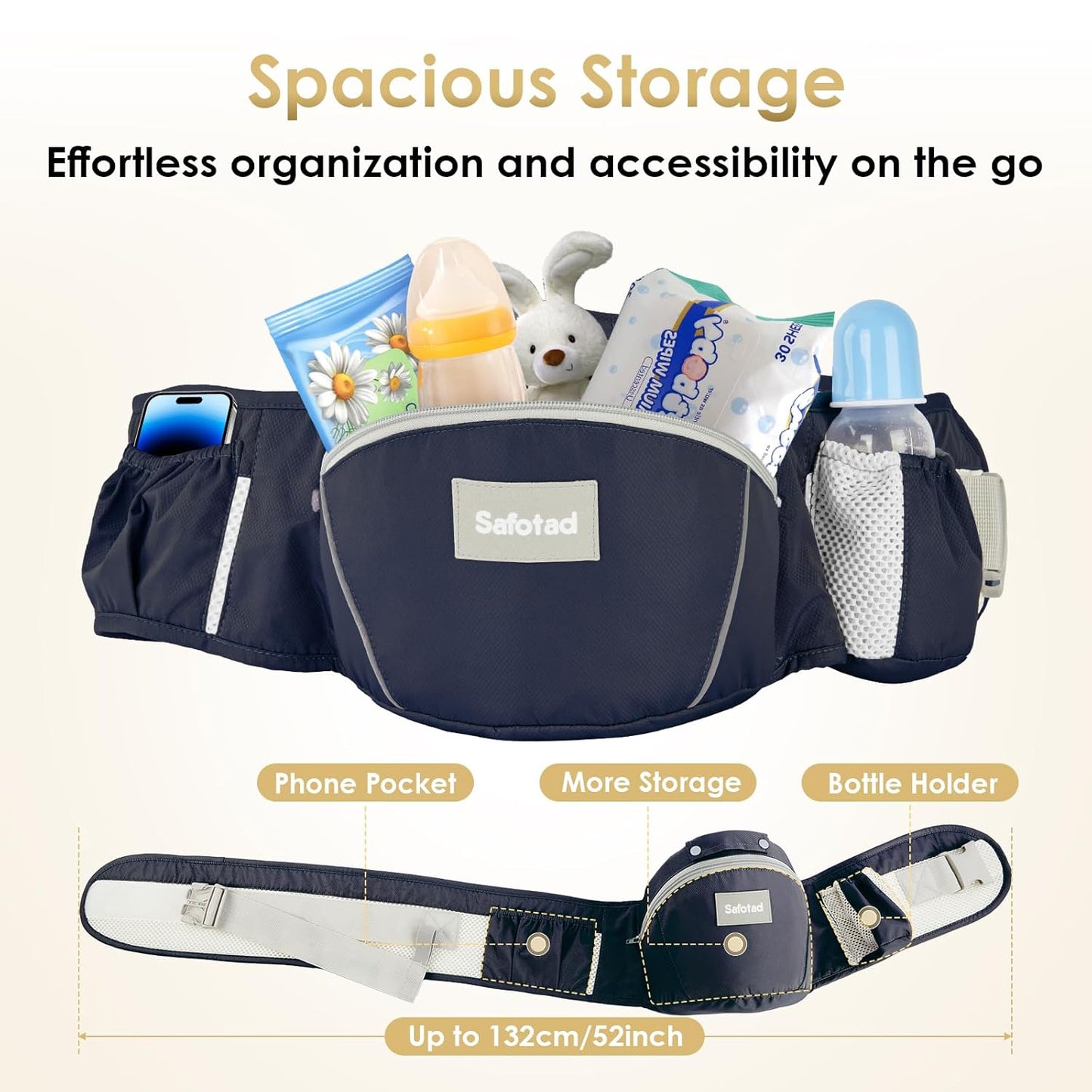 Baby Carrier Newborn to Toddler, Lightweight Ergonomic Baby Hip Seat Carrier Up to 33lbs, Adjustable Extended Waistband Infant Carrier with Breathable Sunshield, Navy Blue