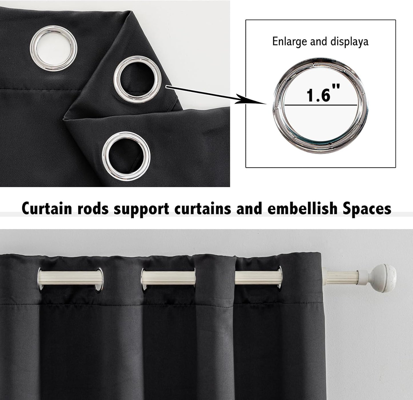 Anytime 100% Blackout Curtain Set, Thermal Insulated & Energy Efficiency Window Draperies for Guest Room, Full Shading Panels for Shift Worker and Light Sleepers（Black, 2 Panels, 70W x 95L）