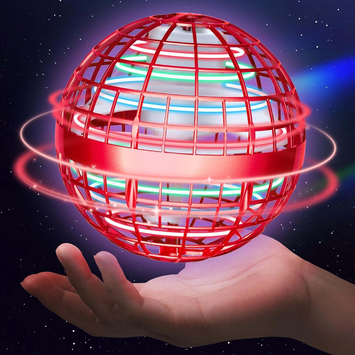 Sosuy 2025 Flying Orb Ball Toy - Christmas Novelty Hover Balls Galaxy Boomerang Hand Drone Orbit Magic Floating Mini Outdoor Fidget Stocking Stuffer for Boys Girls Teens Kids Father's Day（Red）
