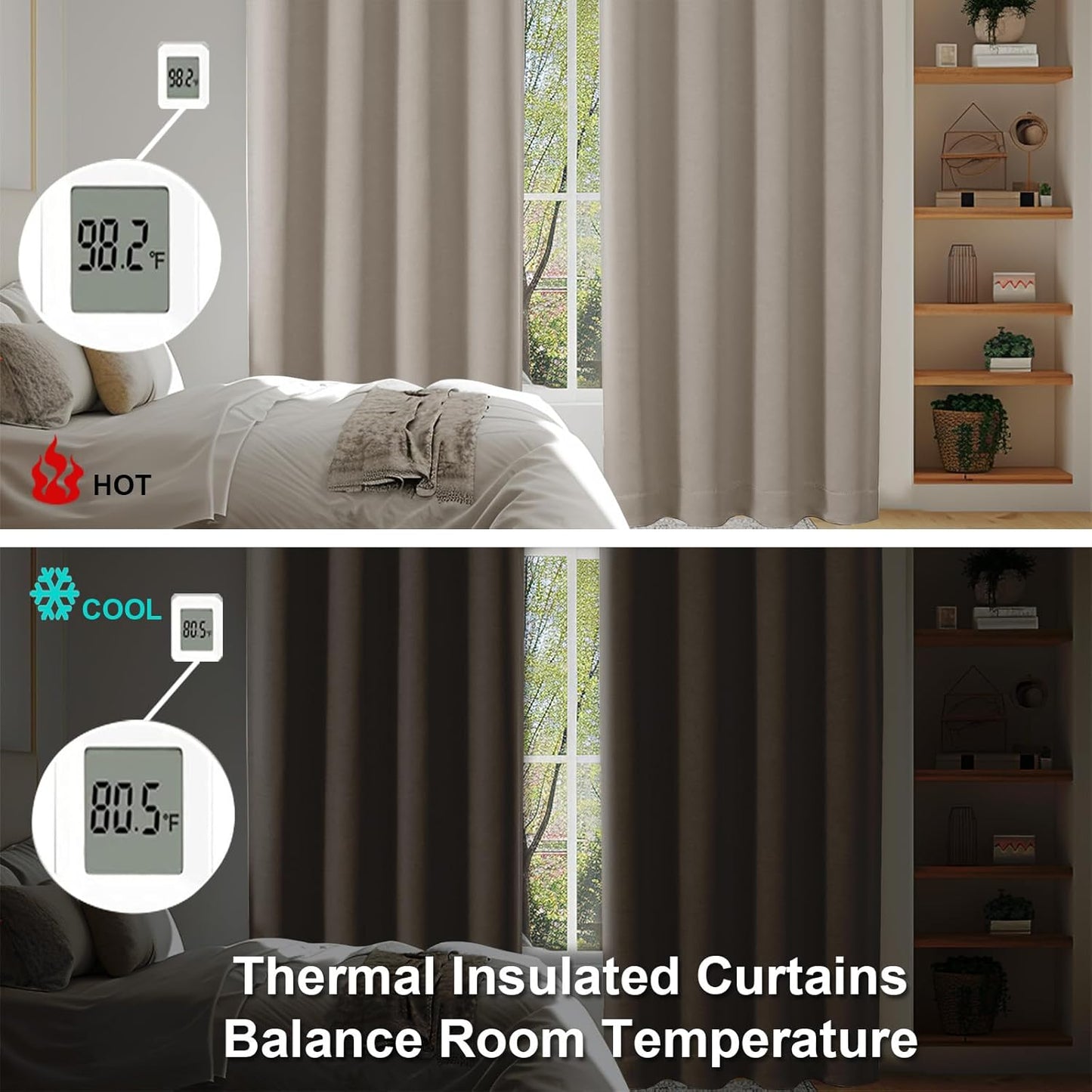 Simplebrand Ava Stone Blackout Curtains for Bedroom 63 Inch Length 2 Panels Set, Solid Thermal Insulated Energy Saving Rod Pocket Window Treatment Curtains Blackout Drapes, W40 x L63 Inch, Stone